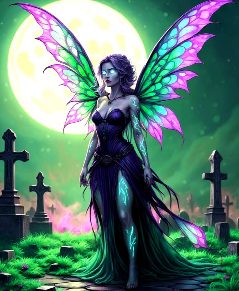 Gothic Fairy in Graveyard, Tim Burton-esque Art