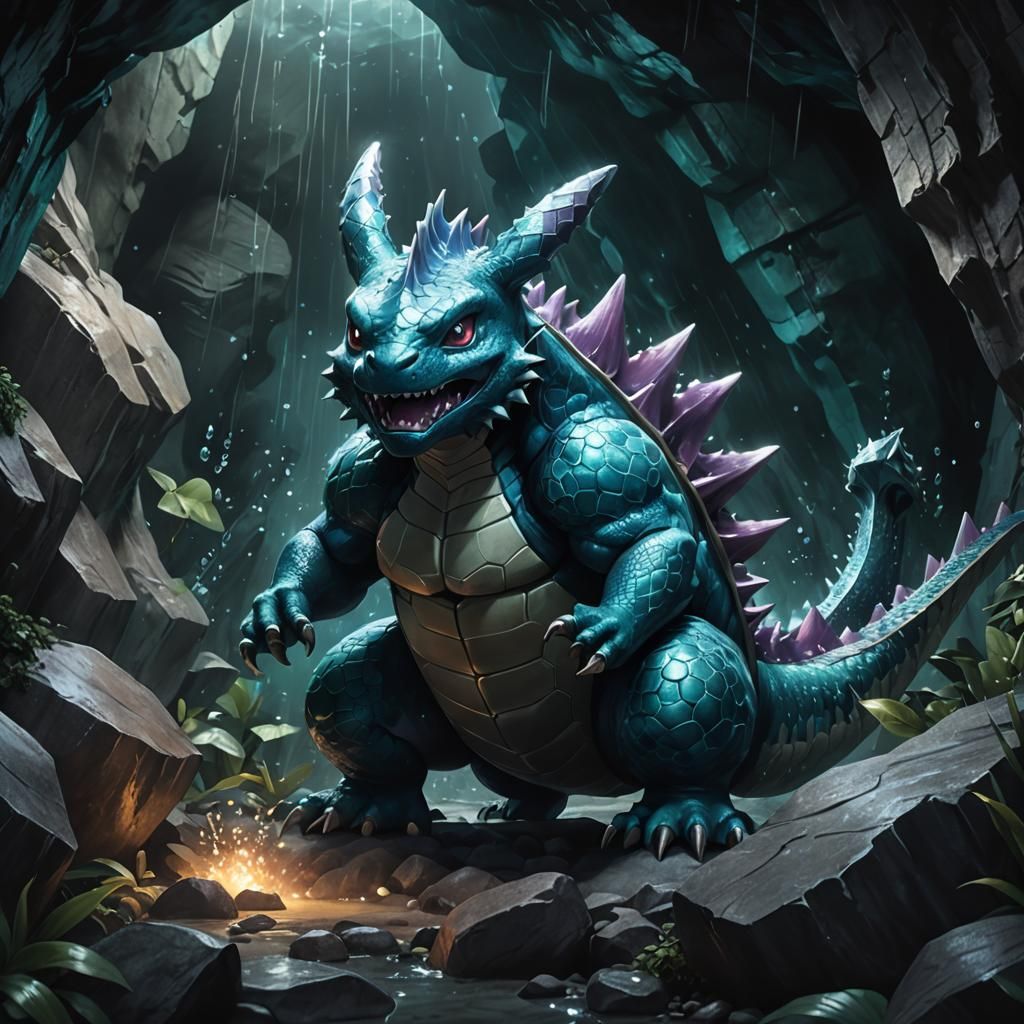 Hyper-Realistic Nidoqueen Roaring in a Dark Cave