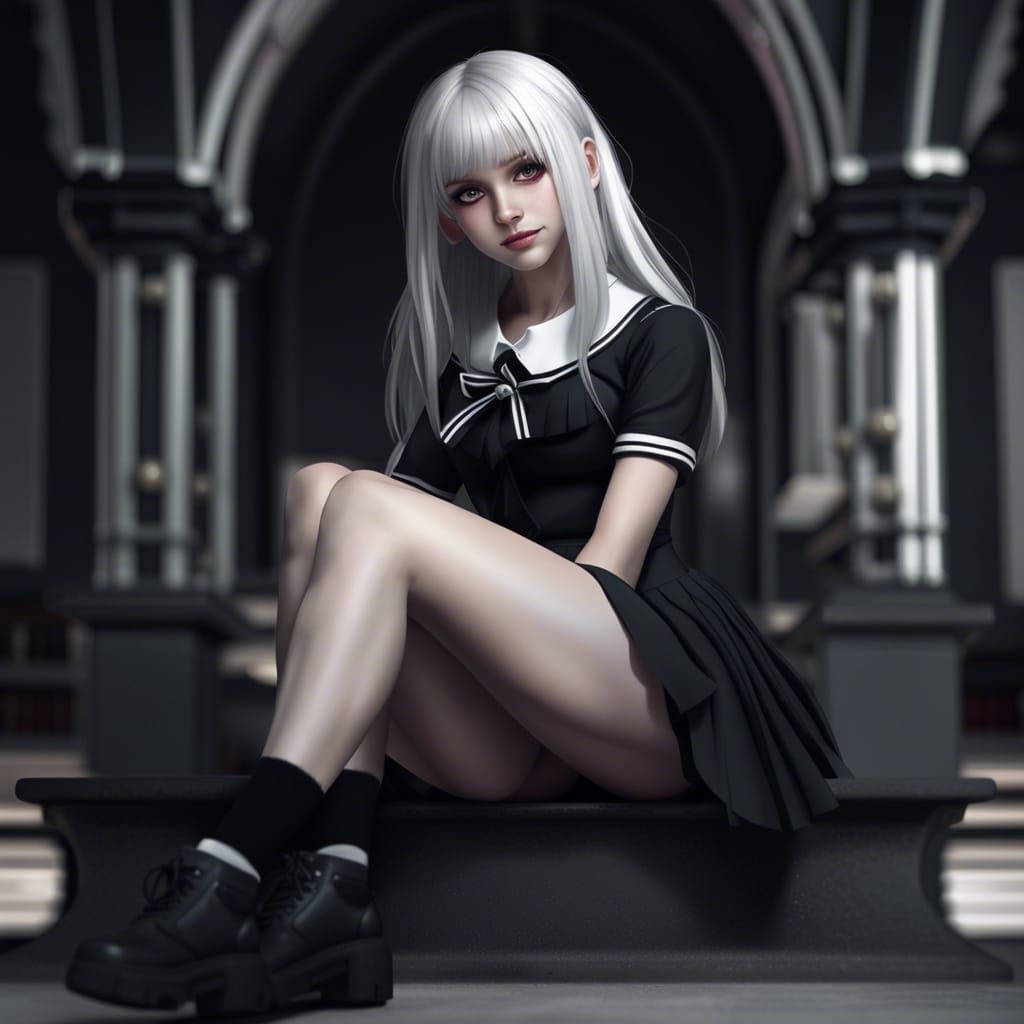 Hyperrealistic Waifu in Revealing Gothic Fashion