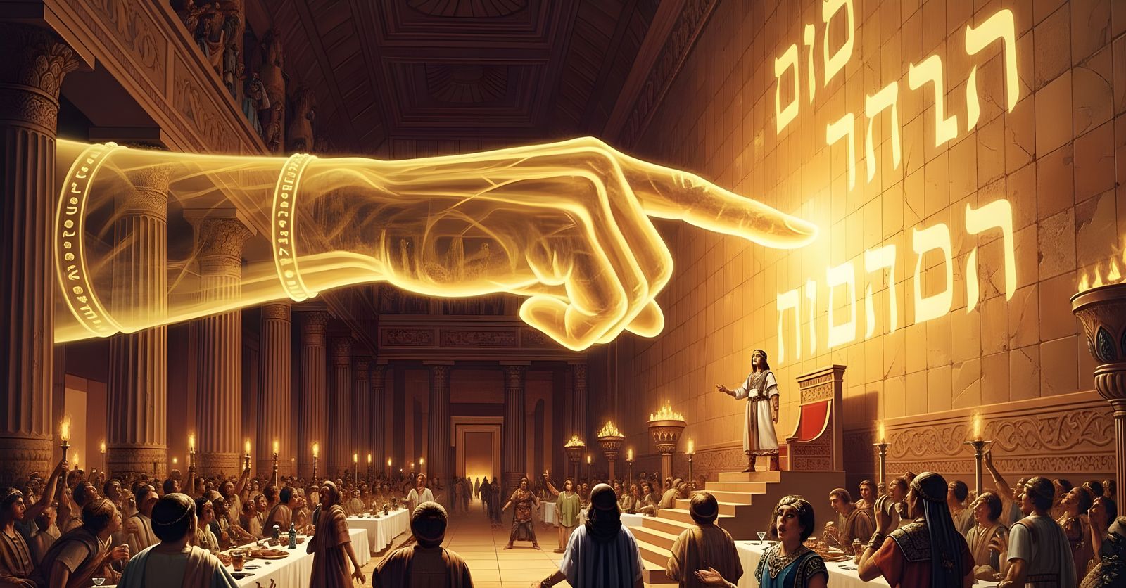 Golden Finger Writes Hebrew on Babylonian Wall