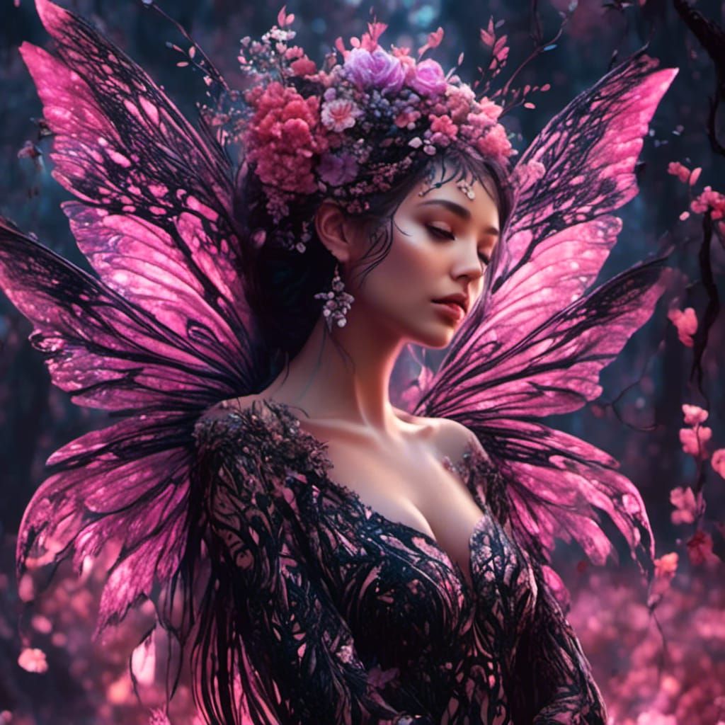 Glittercore Fairy with Black and Pink Wings