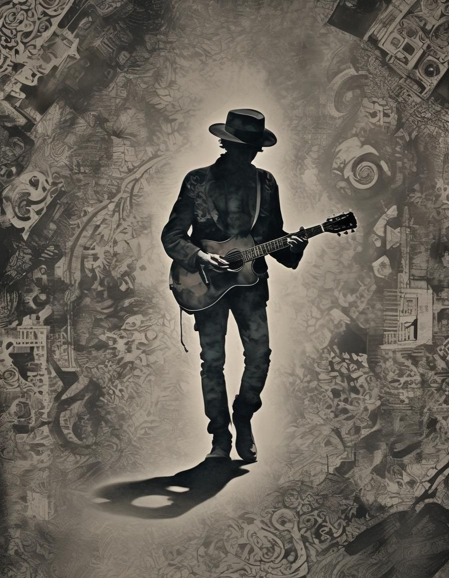 Silhouette of Bob Dylan with a Guitar - R&R Hall of Fame