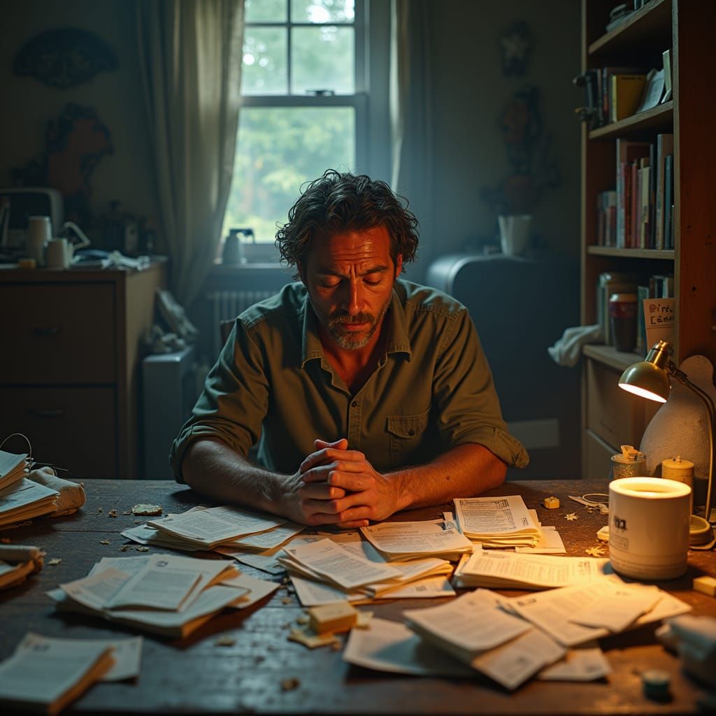 Melancholy Scene of Financial Strain as Matte Painting