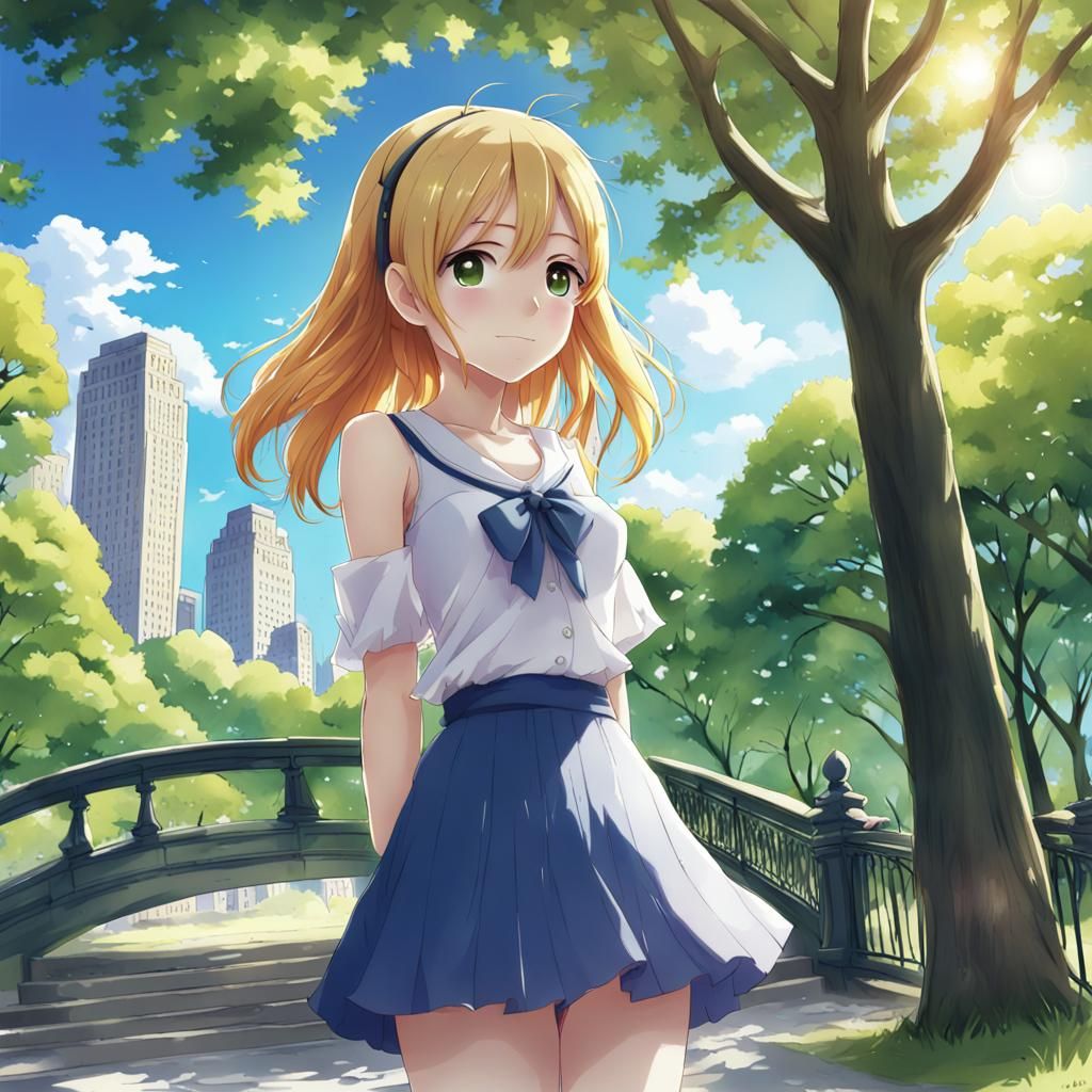 Central Park Sunny Day in Anime Style