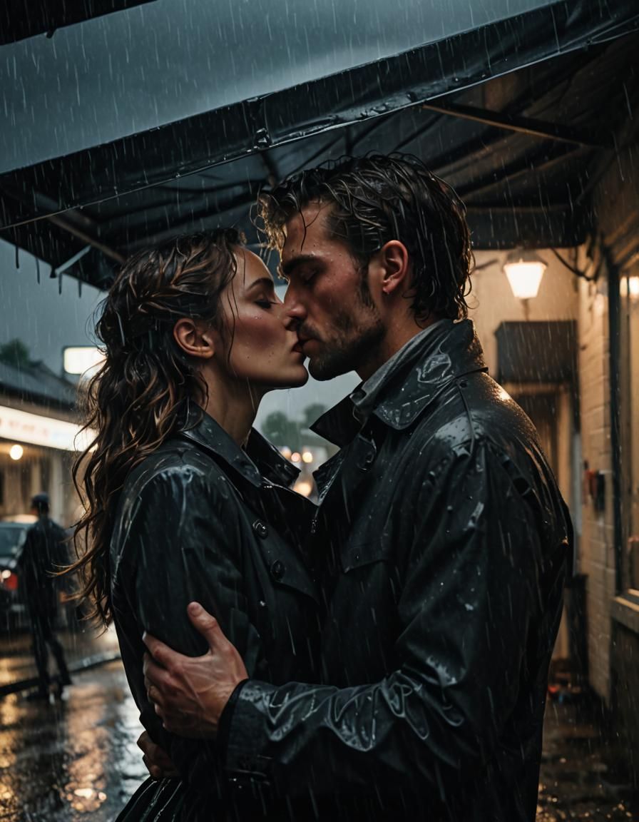 Silhouette of a young lady and man entwined in a passionate ...