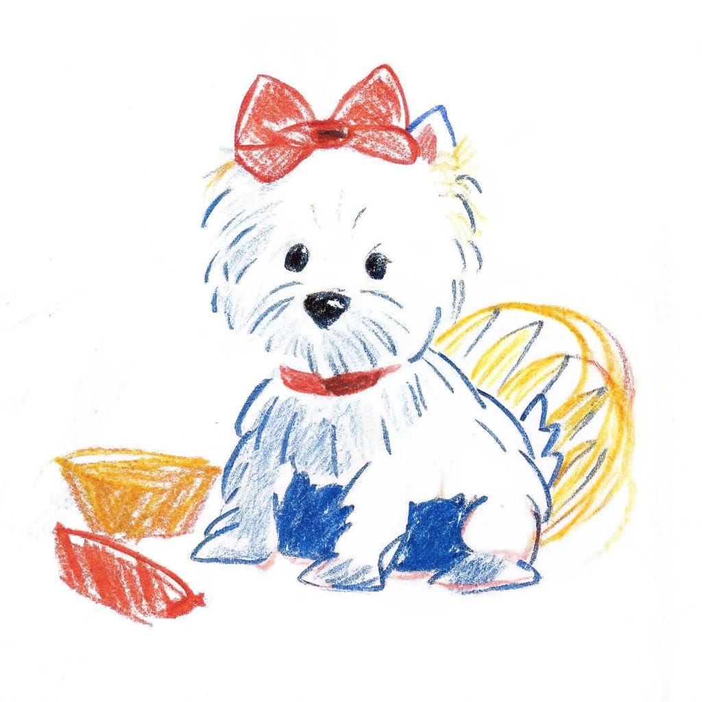 Cute Westie with Pink Bow in Kawaii Style