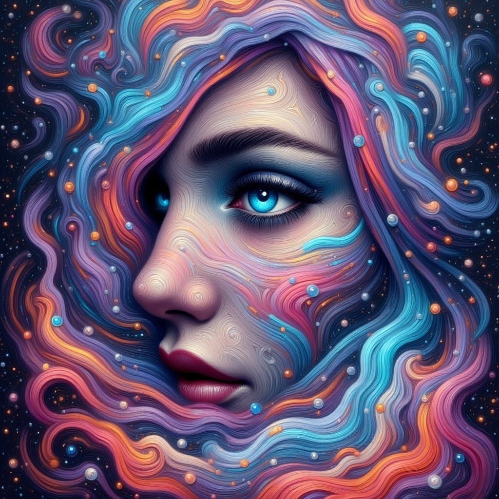 Dreamlike Eyes in Vibrant Double Exposure