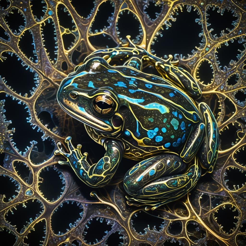 Bioluminescent Frog with Fractal Iridescence
