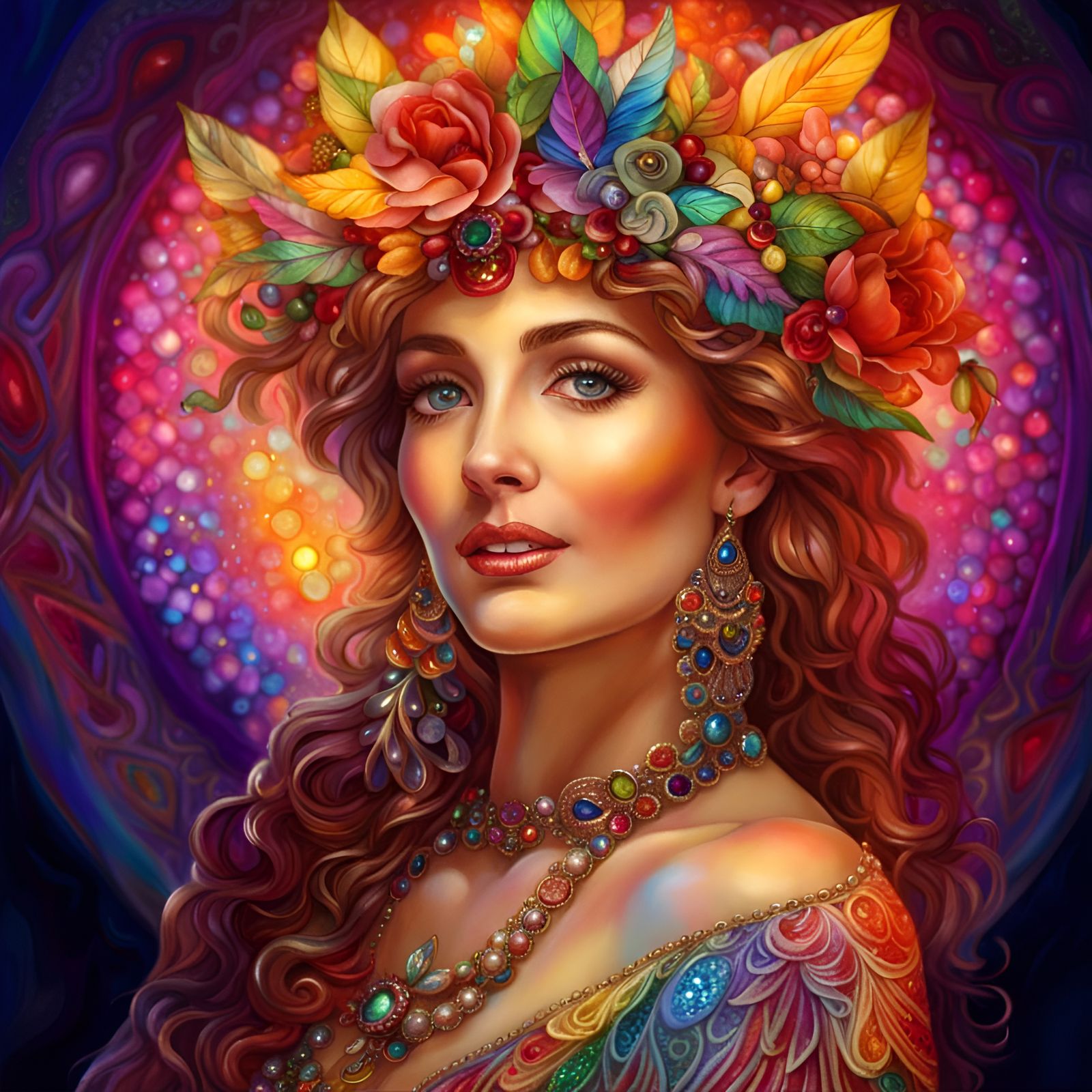 Shimmering Italian Woman in Art Nouveau Style