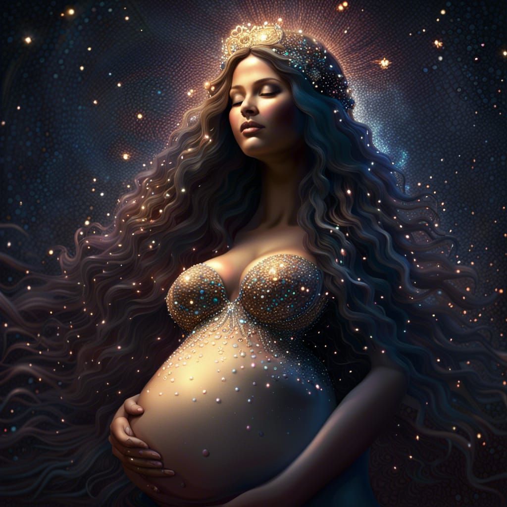 Radiant Pregnancy Goddess in Starry Silhouette