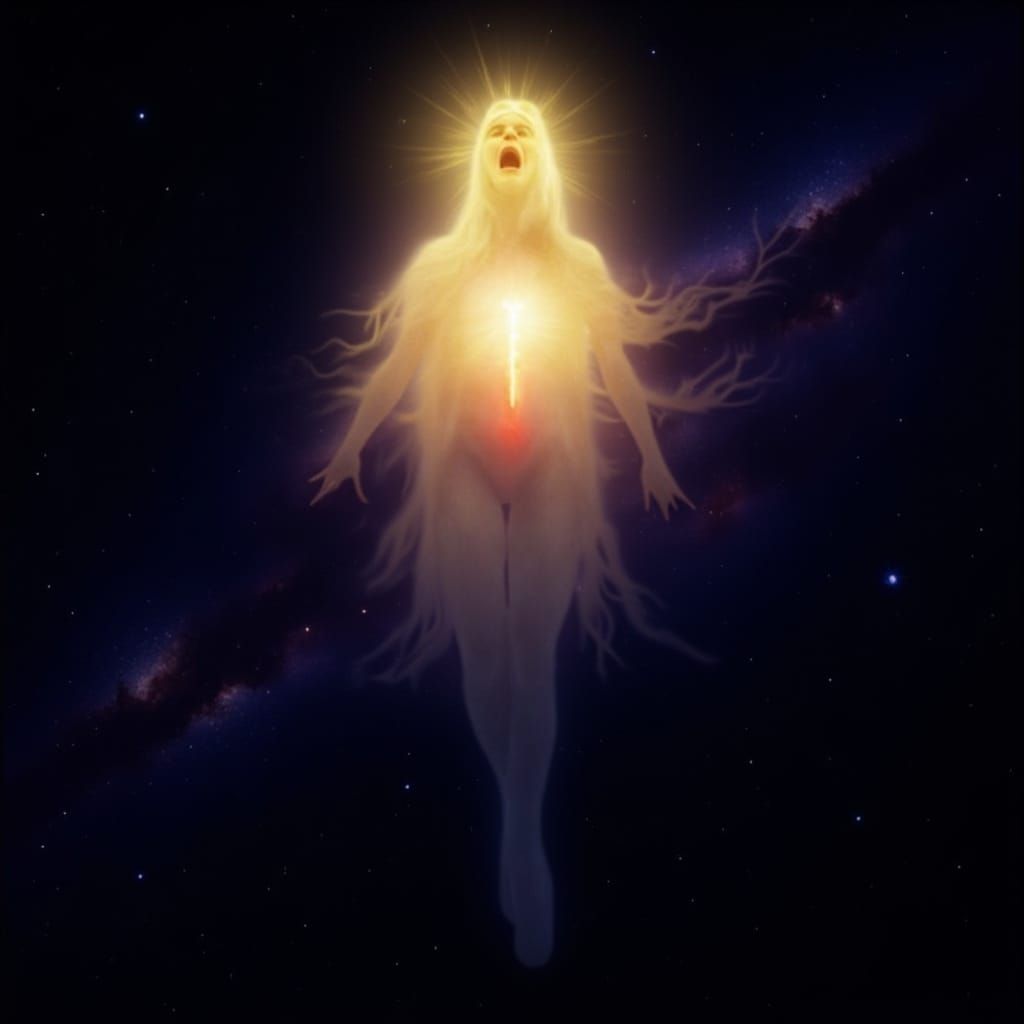 Radiant Mother in Deep Space: Painterly Digital Art