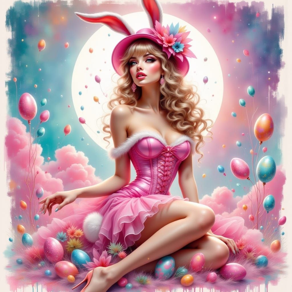 Sultry Easter Bunny in Whimsical Pin-Up Style