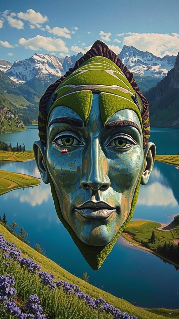 Surreal Landscape Face in Klimt Style