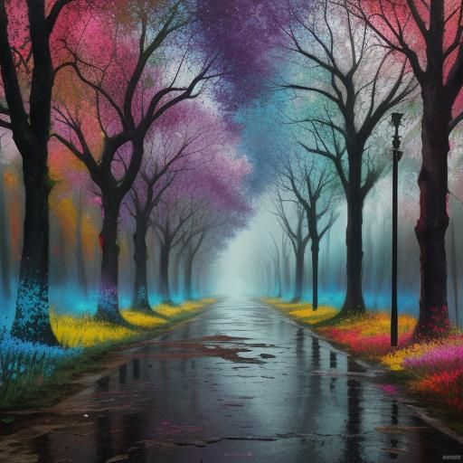 Colorful Fantasy Landscape in Graffiti Art Style