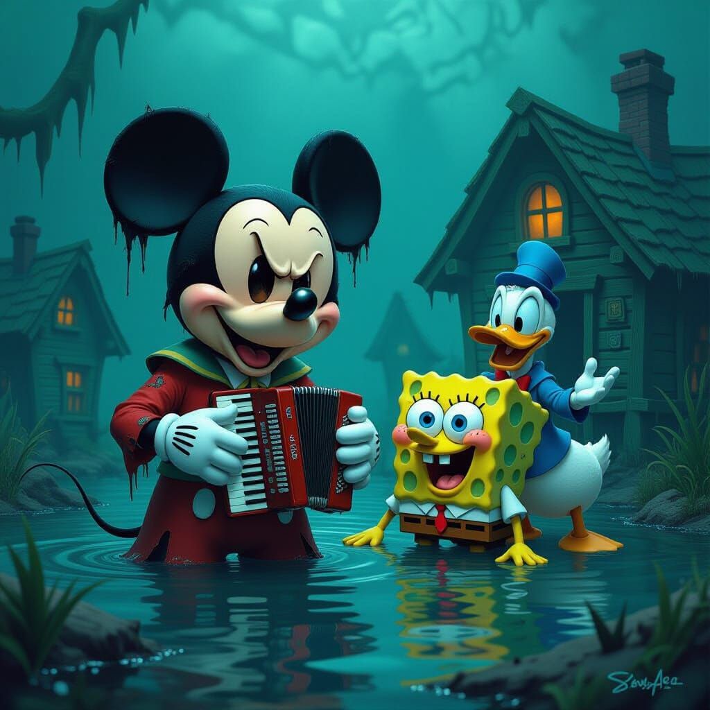 Gothic Horror Mickey Mouse Visits SpongeBob Undersea