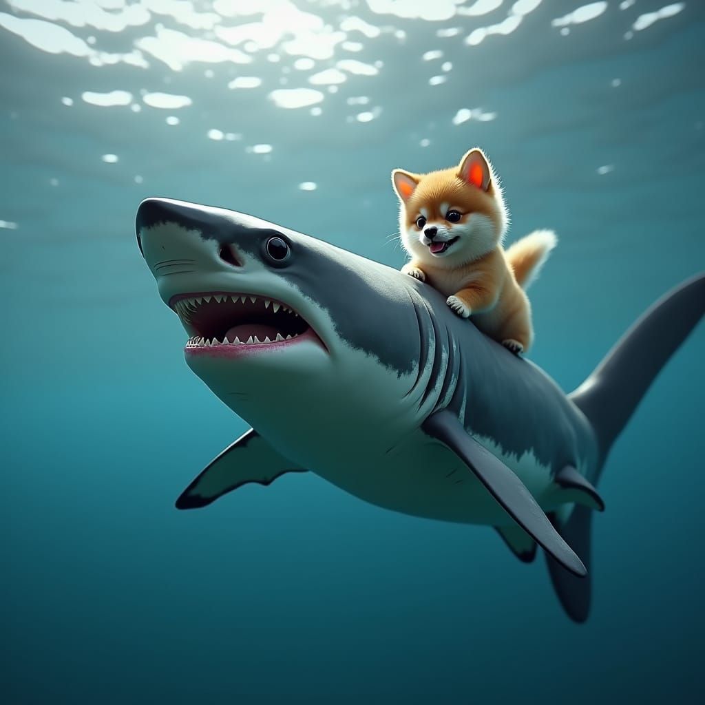 Giant Shark and Miniature Dog Best Friends