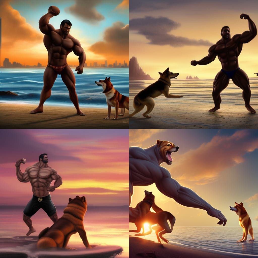 Man and Shiba Inu Play Catch at Sunset