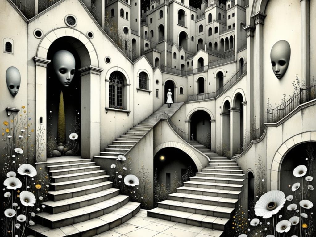 Surrealist Wonderland in Klimt-Inspired Architecture with M....