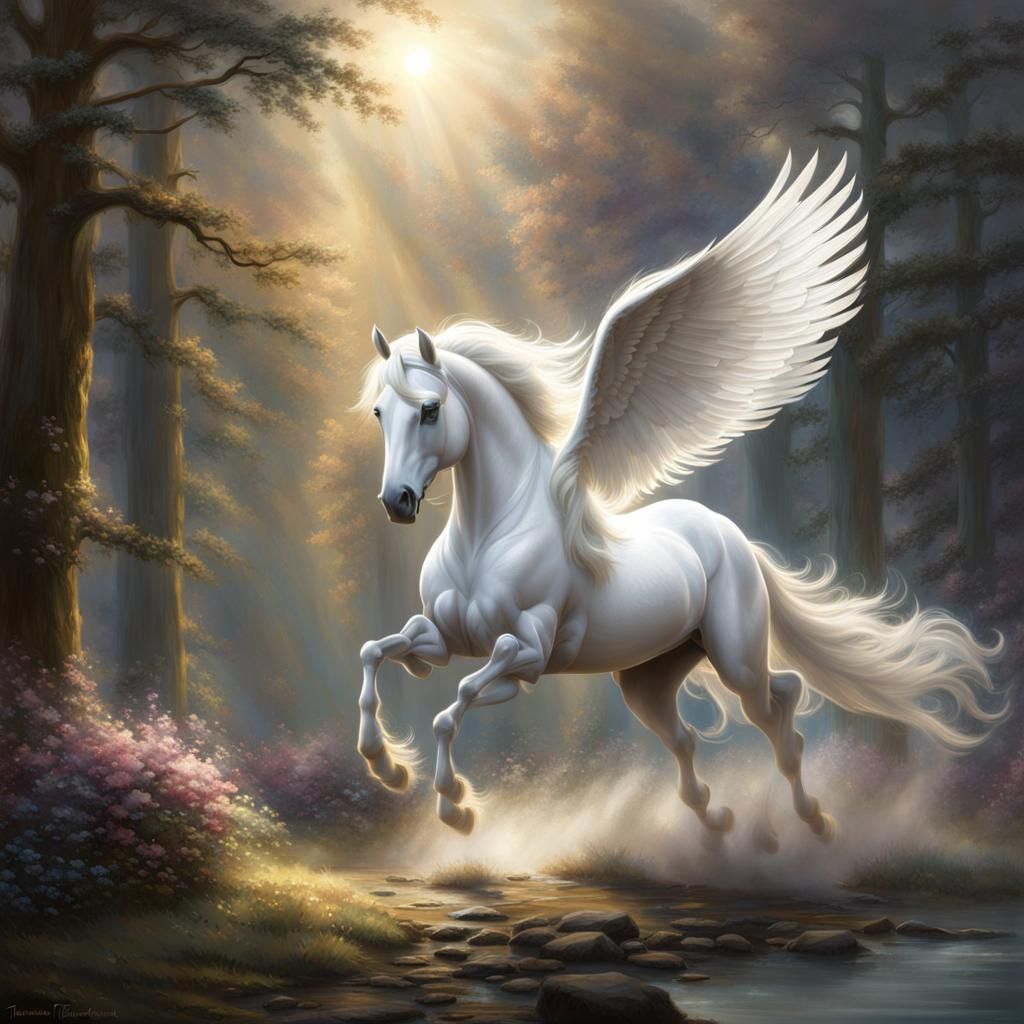 Ethereal White Pegasus in Monochromatic Light