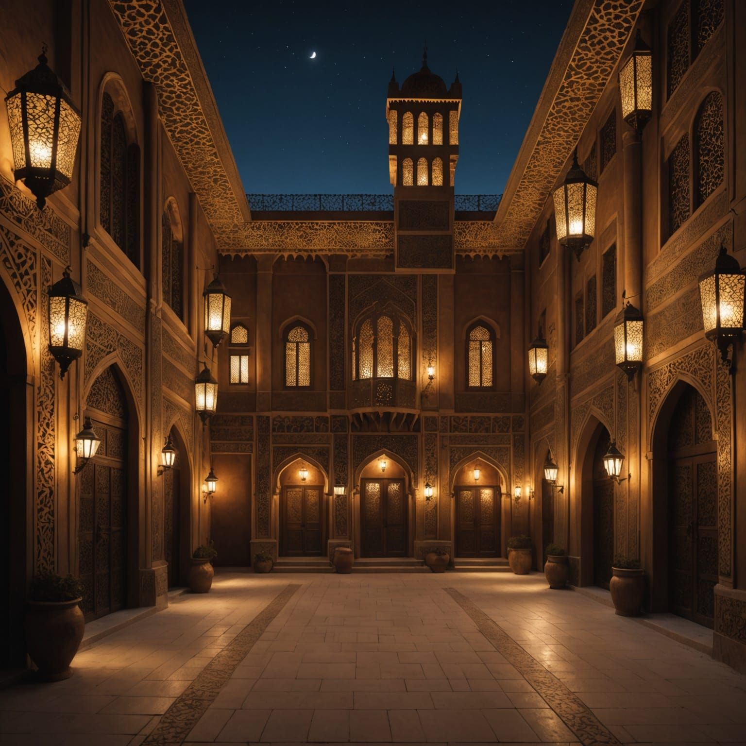 Arabian Palace at Night with Lanterns