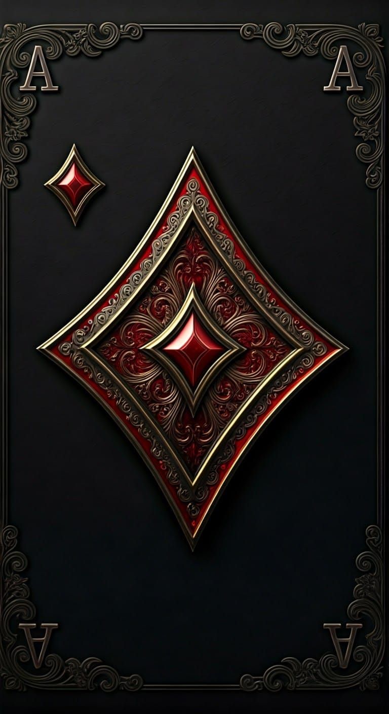Majestic Metallic Ace of Diamonds Card in Dramatic Style