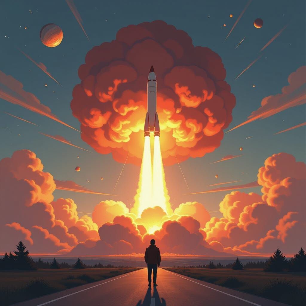 Cosmic Explosion in Retro-Futuristic Style