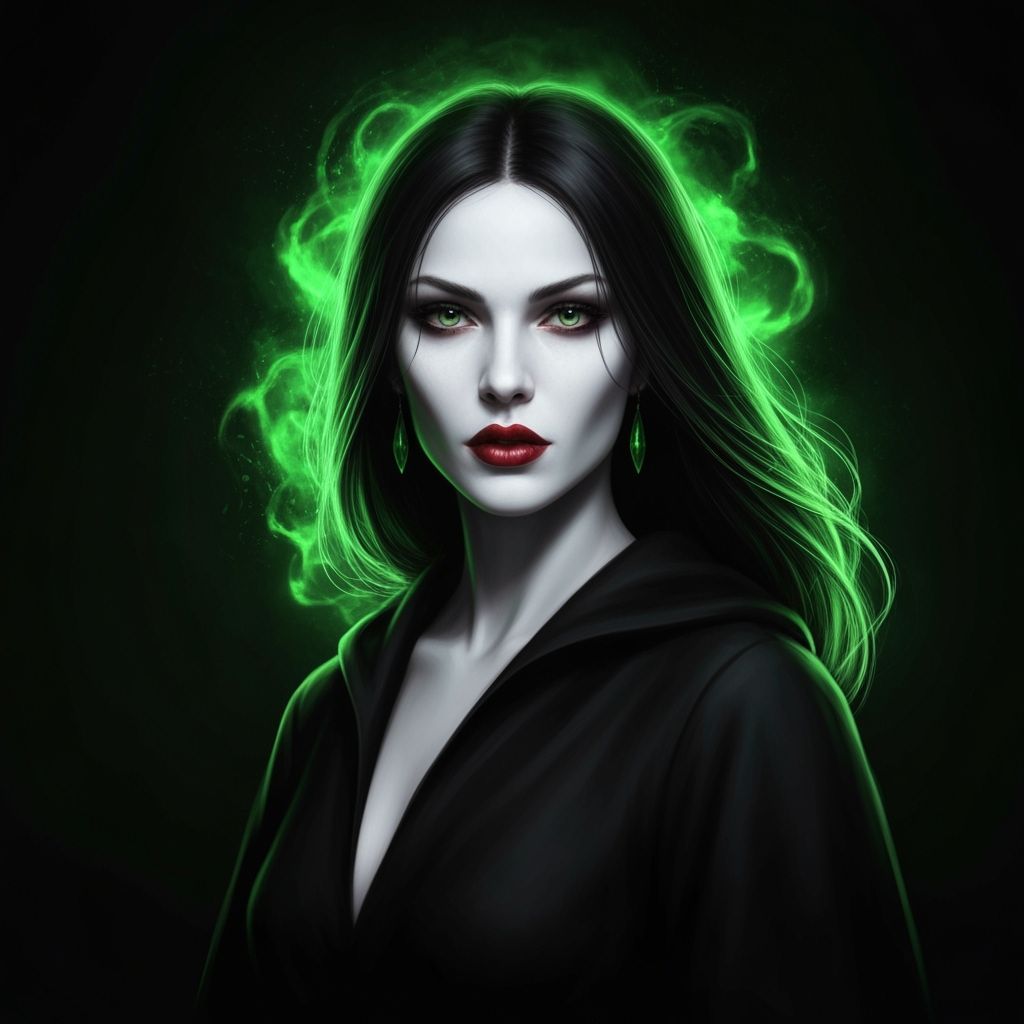 Dark Sorceress with Green Energy Aura Portrait