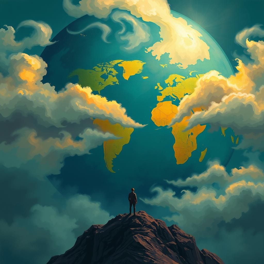 Vibrant Globe with Figure in Atmospheric Lighting