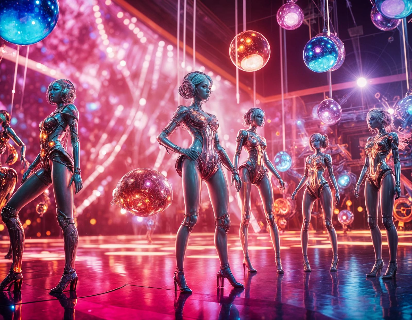 Cyberpunk Goddesses Unite on a Glowing Disco Dancefloor