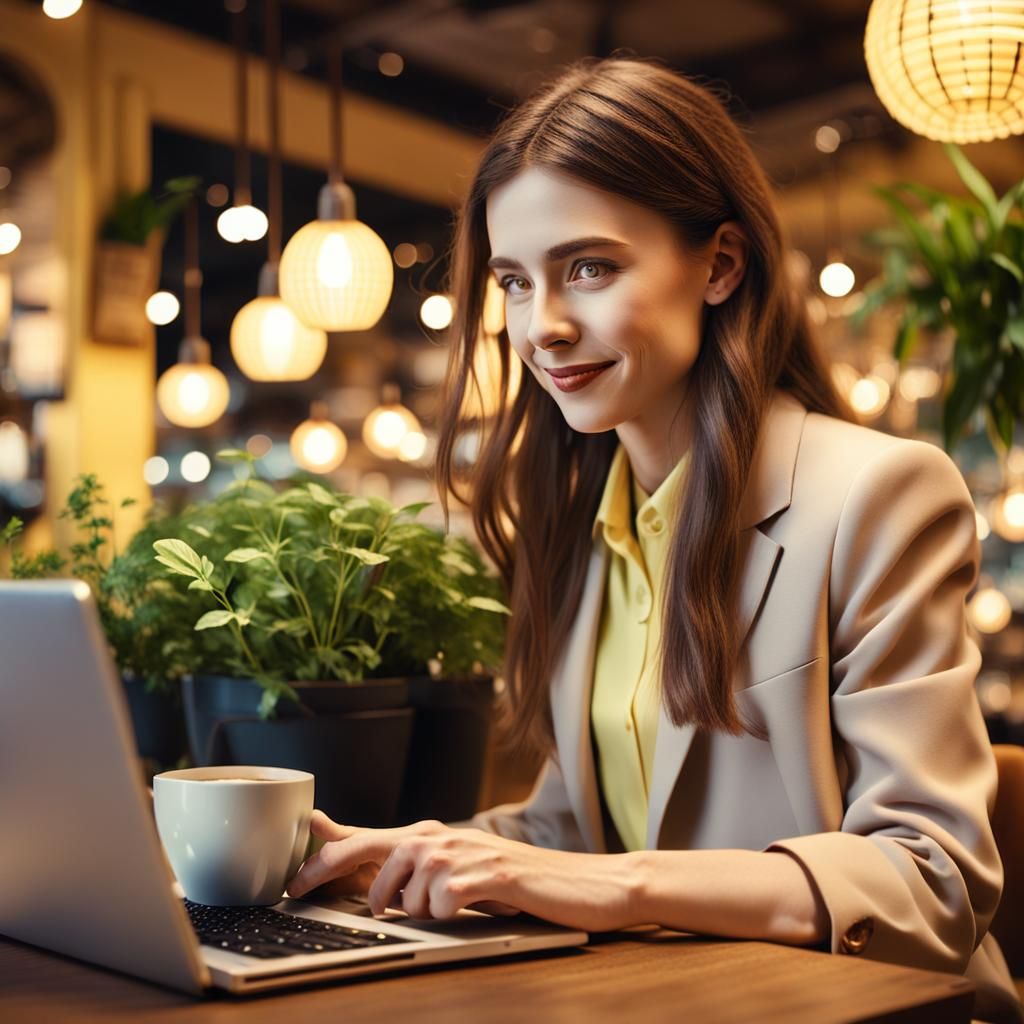 Social Media Professional in Coffee Shop: Digital Matte Pain...