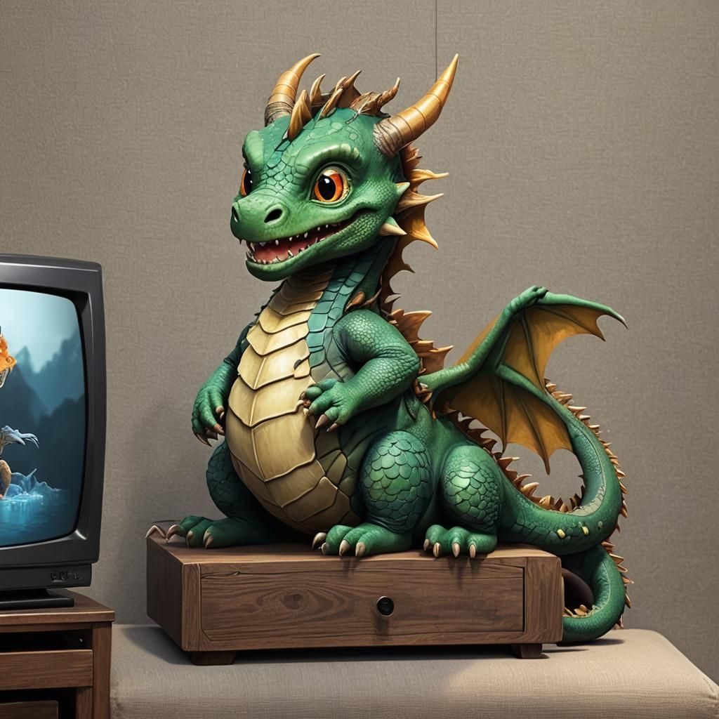 Cartoon Dragon Watching Television