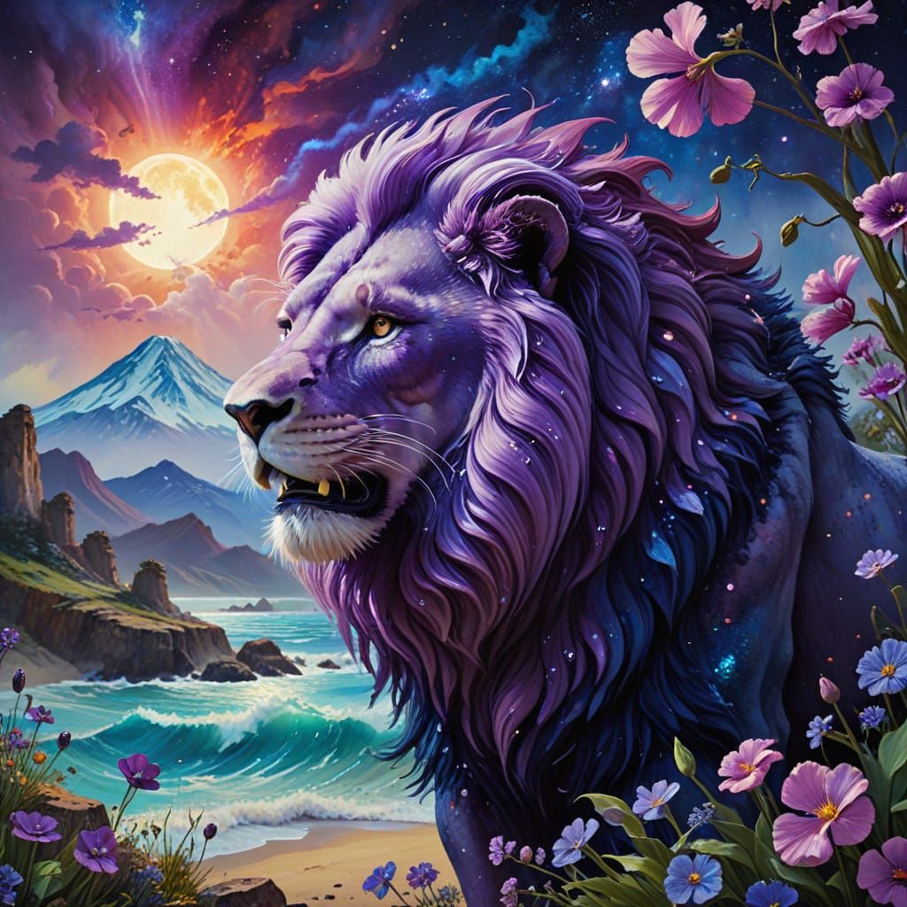 Ethereal Lion in a Dreamlike Landscape