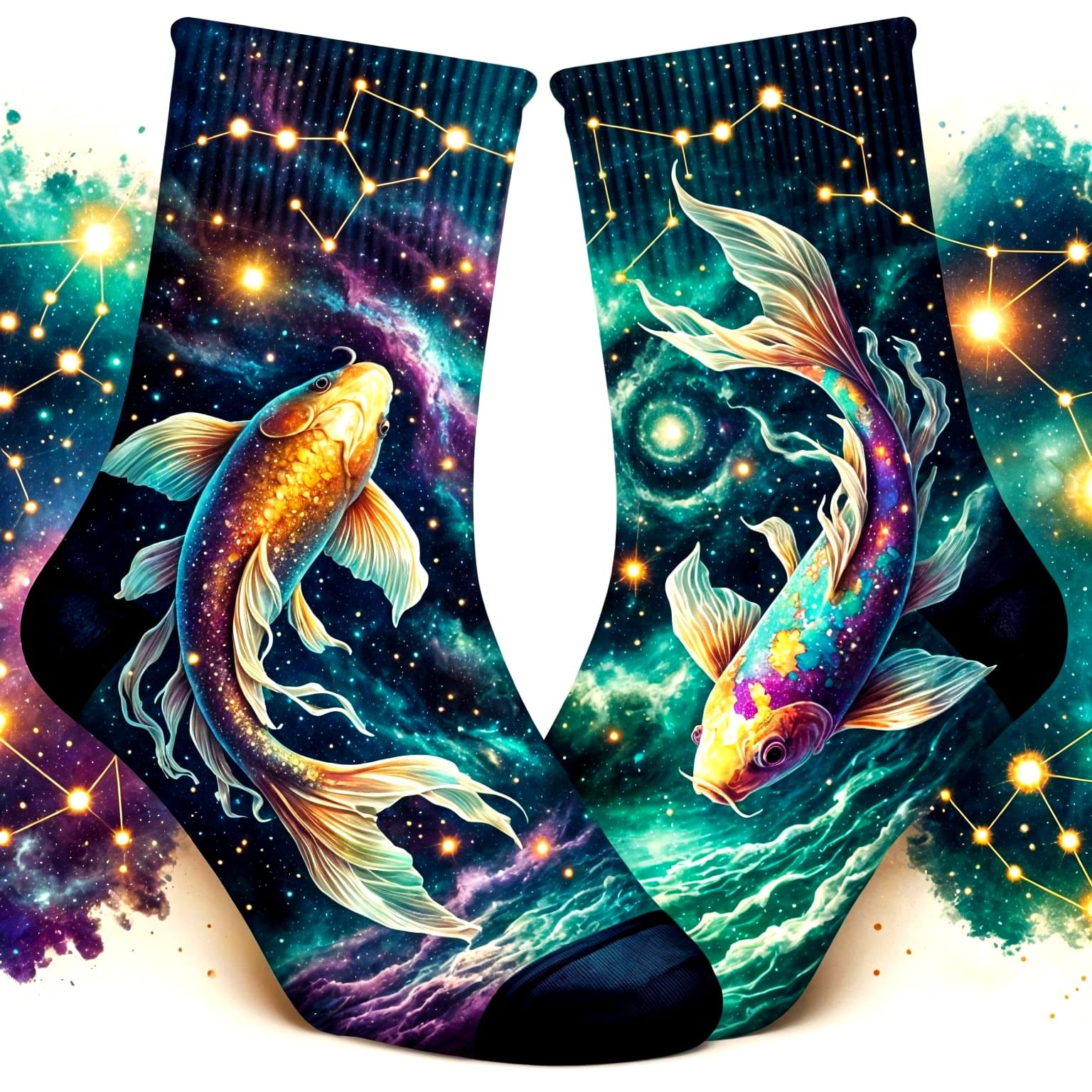 Celestial Koi Galaxy Socks: A Surreal Cosmic Design