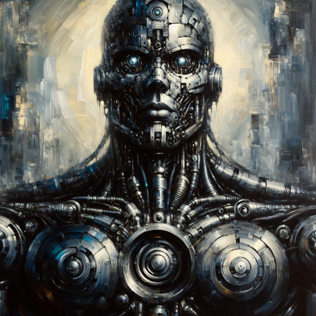 Horrific Sci-Fi Robot in Oil Painting Style