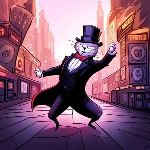 Cartoon Cat Dances on Broadway Stage in Comic Style
