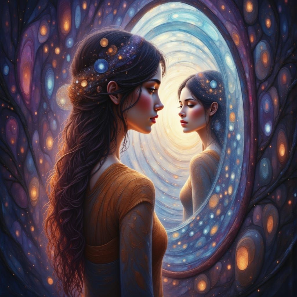 Mirror Reflecting Fantasy World in Anime Style