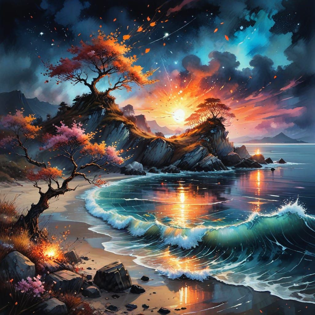 Mystical Autumn Sunset Over Crystal Waters