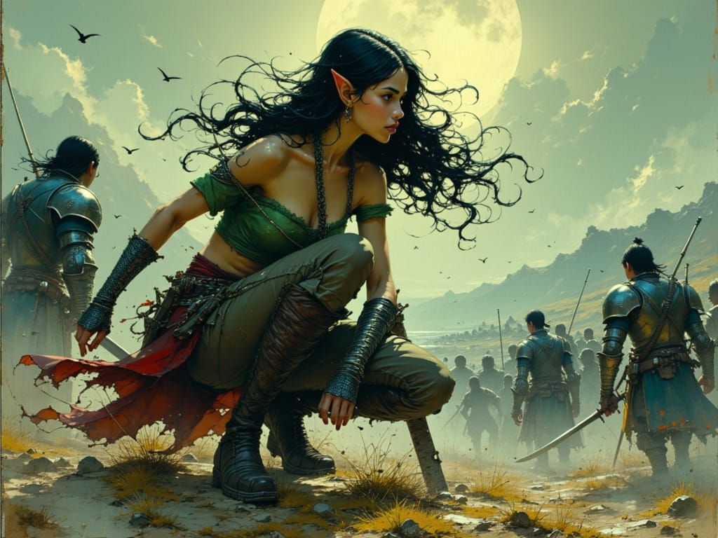 Ethereal Battle Scene in Dark Fantasy Style