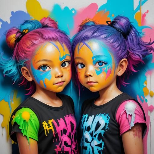 Detailed Graffiti Art of Happy Adorable Twins