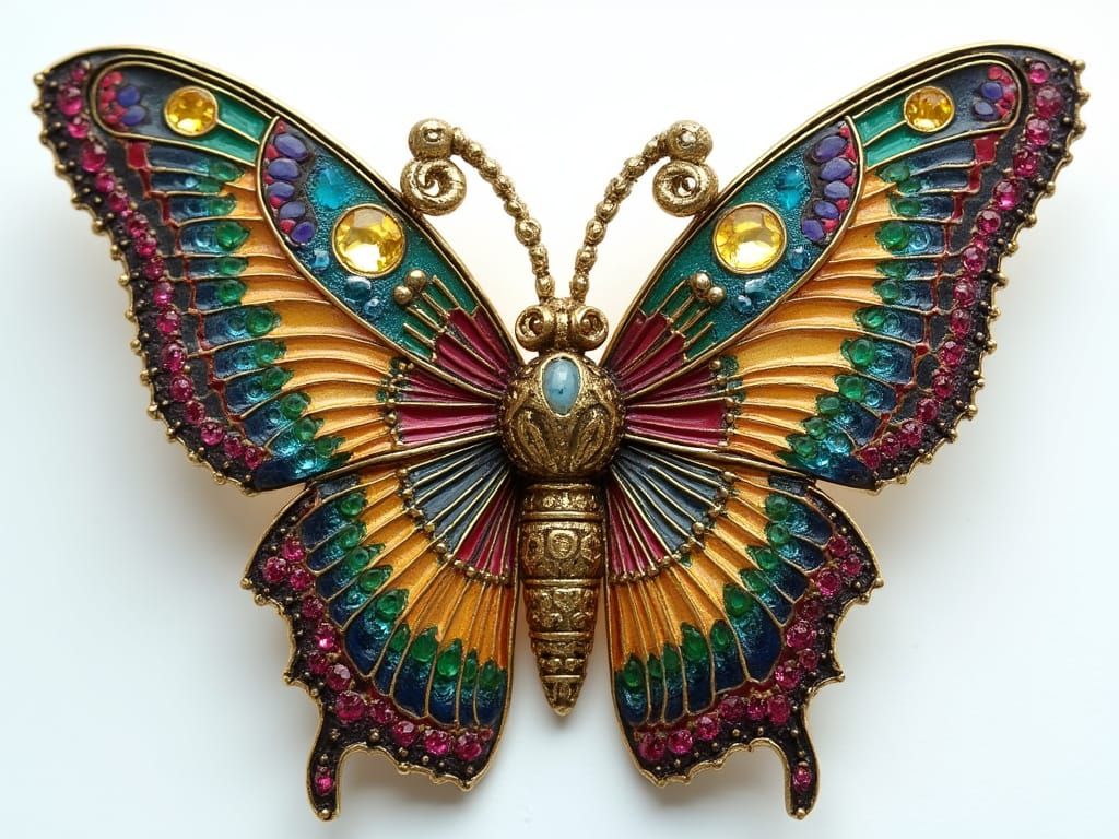 Art Nouveau Butterfly Brooch in Rococo Setting