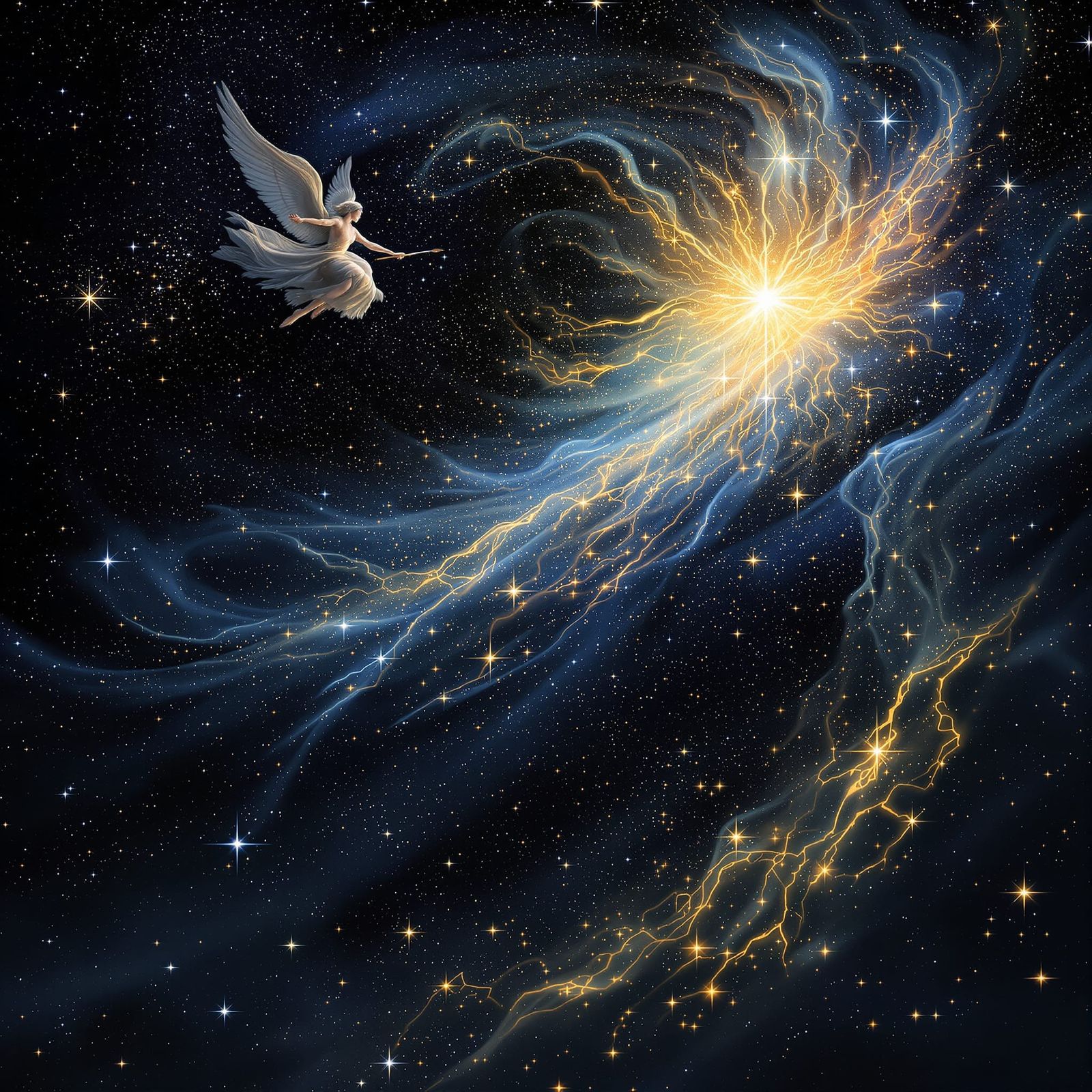 Celestial Being Painting Stars in Cosmic Fantasy Style