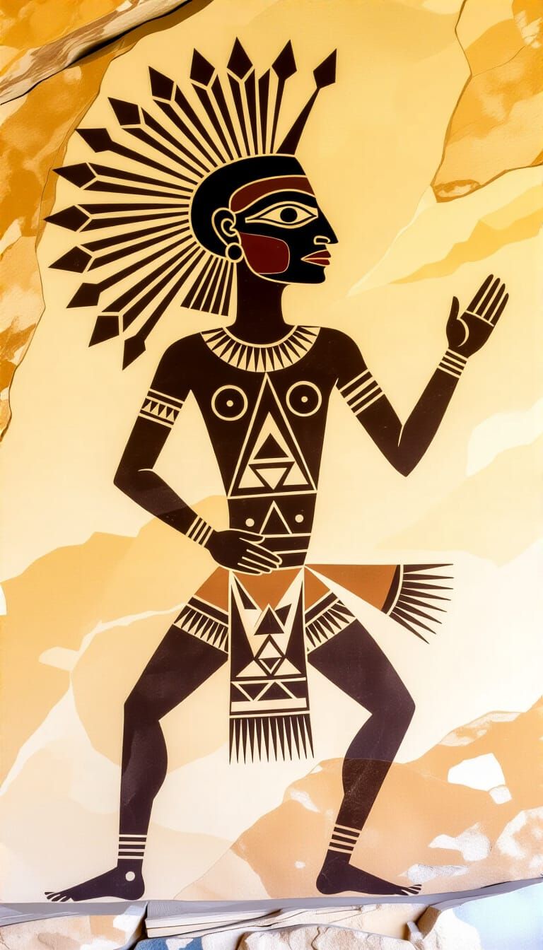 Shamanic Cave Art Figure on Rock Face