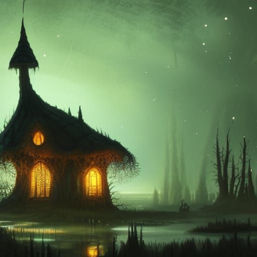 High Gothic Mushroom Cottage in Glowing Swamp