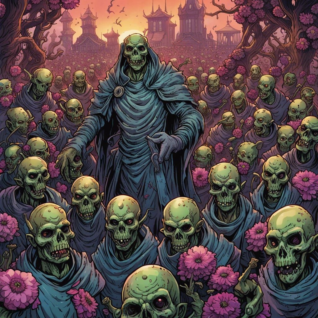 Medieval Flower Zombie Army in Comic Book Art