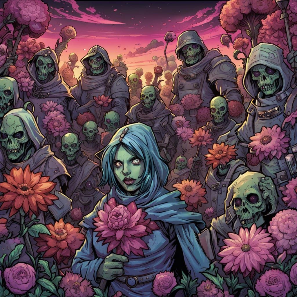 Medieval Flower Zombie Army in Comic Book Art