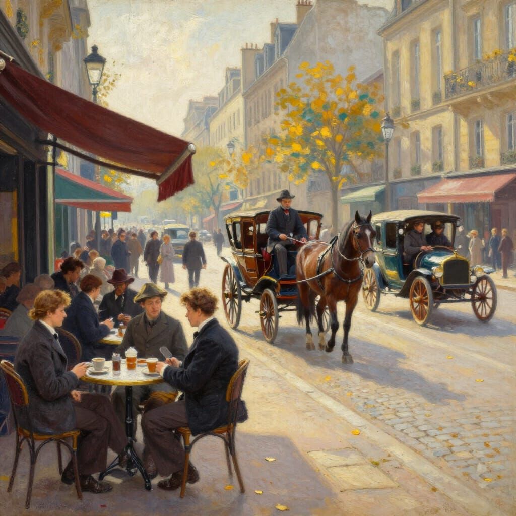 Vibrant Parisian Street Scene in Impressionist Style