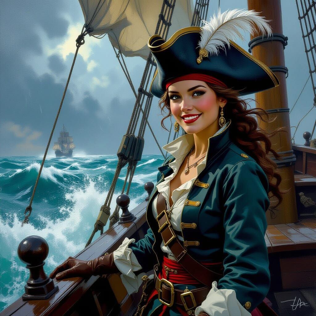 Female Pirate Captain on Stormy Seas