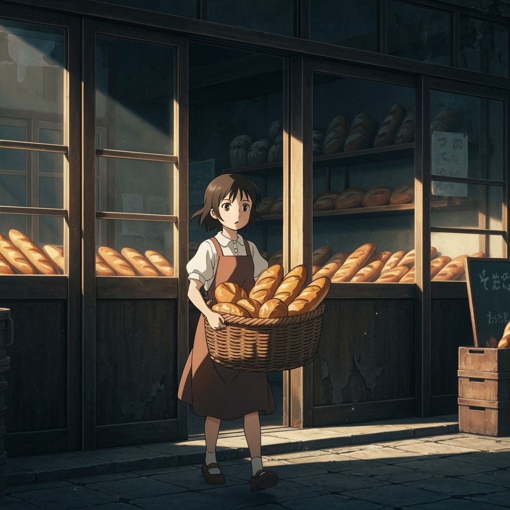 Anime Bakery Scene with Girl and Fresh Bread