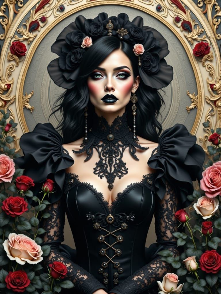 Goth Fashionista in Elaborate Black Dress