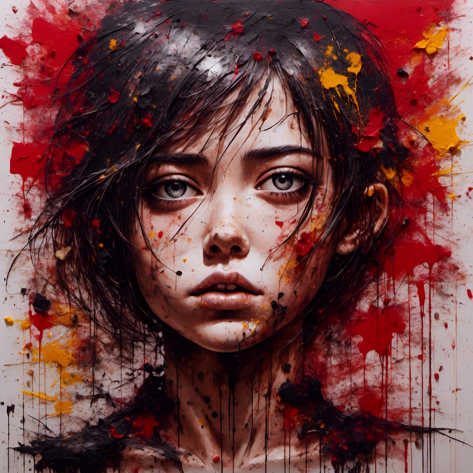 Emotionally Charged Female Portrait in Mixed Media